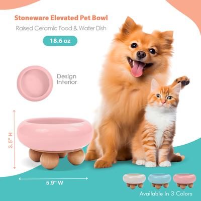 Show full view: P.T. Supply Co. Elevated Bubble Shaped Stoneware Elevated Dog & Cat Bowl, Pink slide 4 of 9