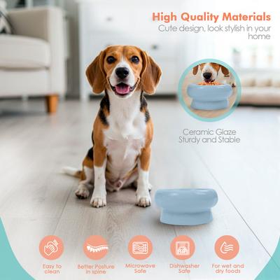 Show full view: P.T. Supply Co. Abstract Bubble Shaped Stoneware Elevated Dog & Cat Bowl, Blue slide 4 of 8