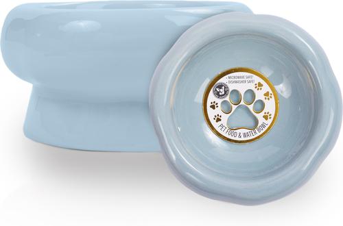 Show full view: P.T. Supply Co. Abstract Bubble Shaped Stoneware Elevated Dog & Cat Bowl, Blue slide 2 of 8