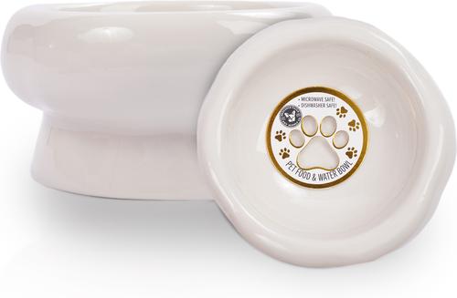 Show full view: P.T. Supply Co. Abstract Bubble Shaped Stoneware Elevated Dog & Cat Bowl, White slide 2 of 8