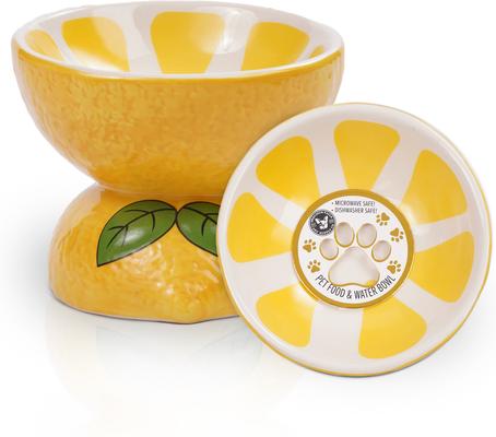 Show full view: P.T. Supply Co. Lemon Shaped Stoneware Elevated Dog & Cat Bowl, Yellow slide 2 of 9