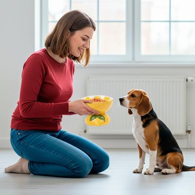 Show full view: P.T. Supply Co. Lemon Shaped Stoneware Elevated Dog & Cat Bowl, Yellow slide 5 of 9