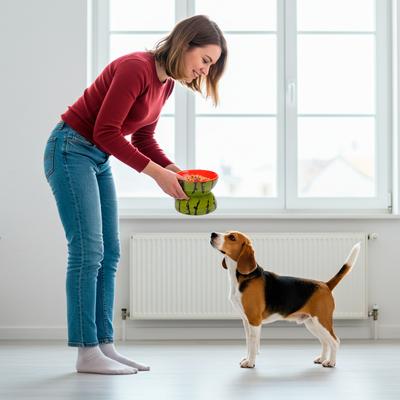 Show full view: P.T. Supply Co. Watermelon Shaped Stoneware Elevated Dog & Cat Bowl, Red slide 7 of 9