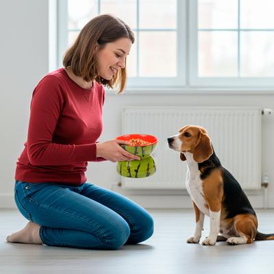 Show full view: P.T. Supply Co. Watermelon Shaped Stoneware Elevated Dog & Cat Bowl, Red slide 5 of 9