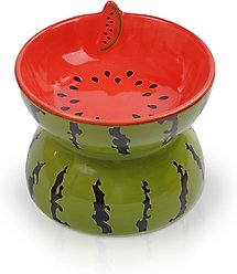 P.T. Supply Co. Watermelon Shaped Stoneware Elevated Dog & Cat Bowl, Red
