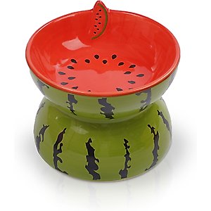 P.T. Supply Co. Watermelon Shaped Stoneware Elevated Dog & Cat Bowl, Red