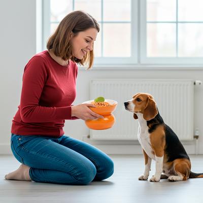 Show full view: P.T. Supply Co. Orange Shaped Stoneware Elevated Dog & Cat Bowl, Orange slide 5 of 9