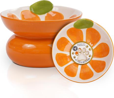 Show full view: P.T. Supply Co. Orange Shaped Stoneware Elevated Dog & Cat Bowl, Orange slide 2 of 9