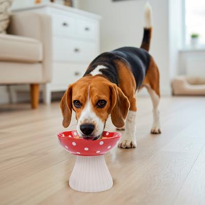 Show full view: P.T. Supply Co. Mushroom Shaped Stoneware Elevated Dog & Cat Bowl, Red slide 8 of 9