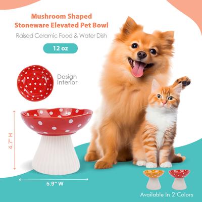 Show full view: P.T. Supply Co. Mushroom Shaped Stoneware Elevated Dog & Cat Bowl, Red slide 3 of 9