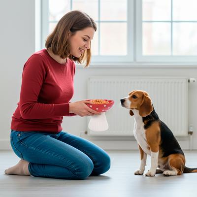 Show full view: P.T. Supply Co. Mushroom Shaped Stoneware Elevated Dog & Cat Bowl, Red slide 5 of 9