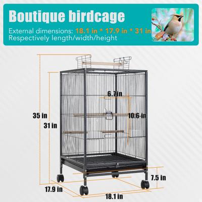 Show full view: Savpee 30-in Wrought Iron Parrot Cage with Rolling Stand, Black slide 2 of 4