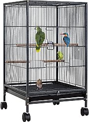 Savpee 30-in Wrought Iron Parrot Cage with Rolling Stand, Black