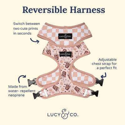 Show full view: Lucy & Co. Iced Coffee SZN Reversible Dog Harness, Small: 14 to 18-in chest slide 2 of 7