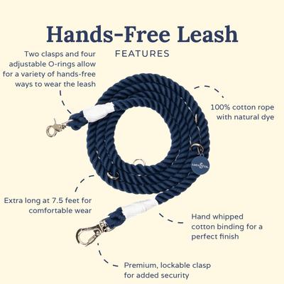 Show full view: Lucy & Co. Hands-Free Rope Dog Leash, 7-ft long, 3/4-in wide, Navy slide 3 of 6