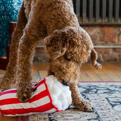 Show full view: ADC Houndstone & Co. Popcorn Interactive Crinkle Plush Dog Toy with Treat Pockets slide 5 of 5