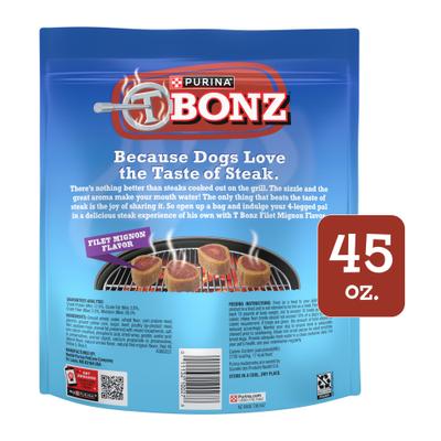 Show full view: Purina TBONZ Filet Mignon Flavor Steak Shaped Adult Soft & Chewy Dog Treats, 45-oz pouch slide 3 of 9