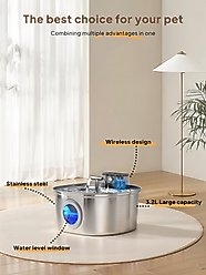 Voluas Wireless Stainless Steel Cat Water Fountain, 3.2-liter slide 2 of 9