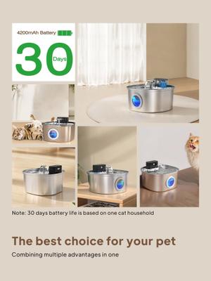 Show full view: Voluas Wireless Stainless Steel Cat Water Fountain, 3.2-liter slide 2 of 10