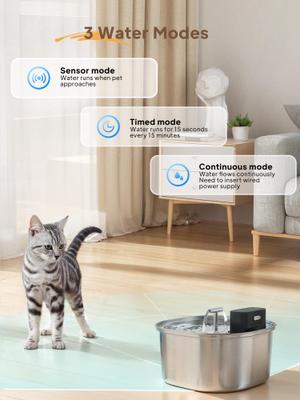 Show full view: Voluas Wireless Stainless Steel Cat Water Fountain, 3.2-liter slide 4 of 10