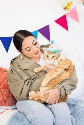 Show full view: Pearhead Happy Purrday Cat Hat & Bowtie Set slide 2 of 5