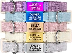 GoTags Cotton Hemp Personalized with Custom Engraved Nameplate Dog Collar, Light Pink, Medium: 14.5 to 20.5-in, 1-in wide