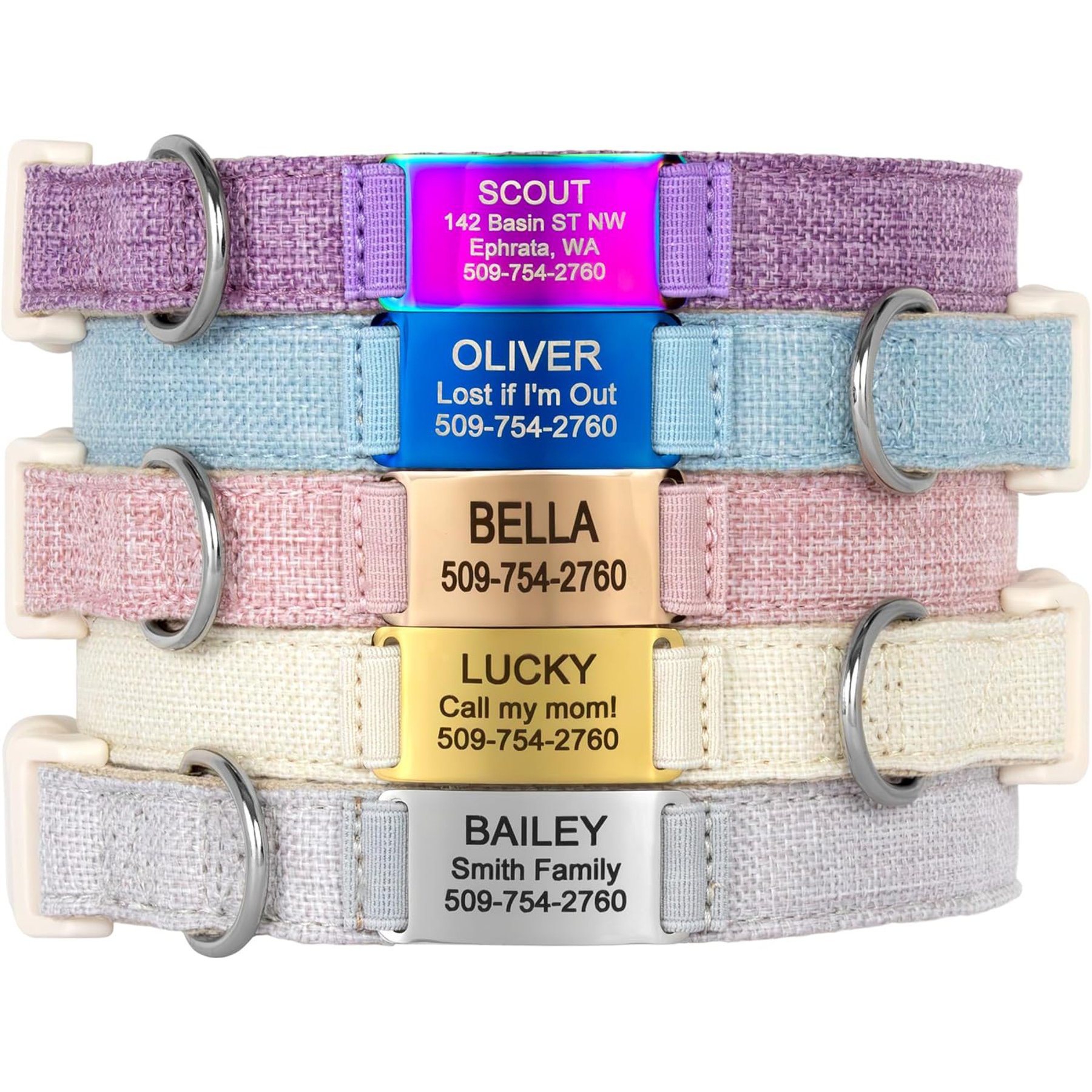 GoTags Cotton Hemp Personalized with Custom Engraved Nameplate Dog Collar, Light Pink, Large: 16.5 to 24-in neck, 1-in wide