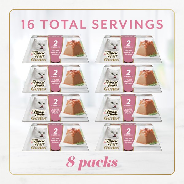 Show full view: Fancy Feast Gems Mousse Salmon & a Halo of Savory Gravy Pate Wet Cat Food, 2-oz tray, 16 count slide 3 of 11