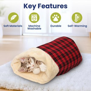 PawsPik Self Warming Covered Dog & Cat Cave Bed, Small