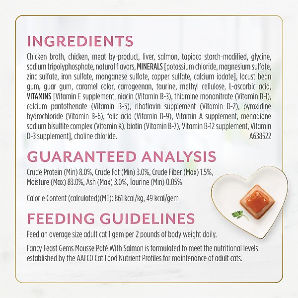 Show full view: Fancy Feast Gems Mousse Salmon & a Halo of Savory Gravy Pate Wet Cat Food, 2-oz tray, 16 count slide 7 of 11