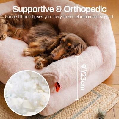 Show full view: MewooFun Fluffy Durable Dog & Cat Sofa Bed with Removable Cover, 26-in, Pink slide 2 of 8