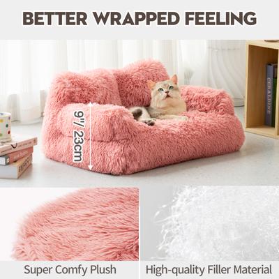 Show full view: MewooFun Calming Dog & Cat Sofa Bed with Removable Cover, 26-in, Pink slide 3 of 8