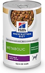 Hill's Prescription Diet Metabolic Weight Management Vegetable & Beef Stew Canned Dog Food, 12.5-oz, case of 12, bundle of 2