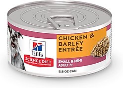 Hill's Science Diet Senior Adult 7+ Small Breed & Mini Breed Chicken & Barley Entree Wet Dog Food, 5.8-oz can, 24 count