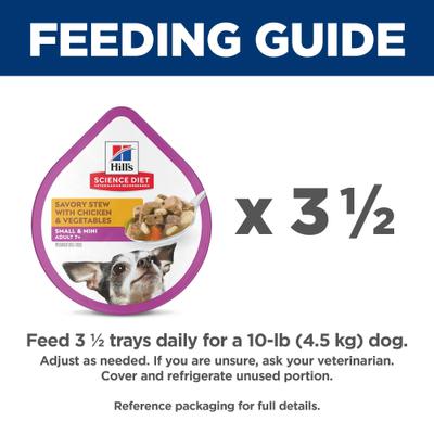 Show full view: Hill's Science Diet Senior Adult 7+ Small Breed & Mini Breed Savory Chicken & Vegetable Stew Dog Food Trays, 3.5-oz, 12 count slide 7 of 12