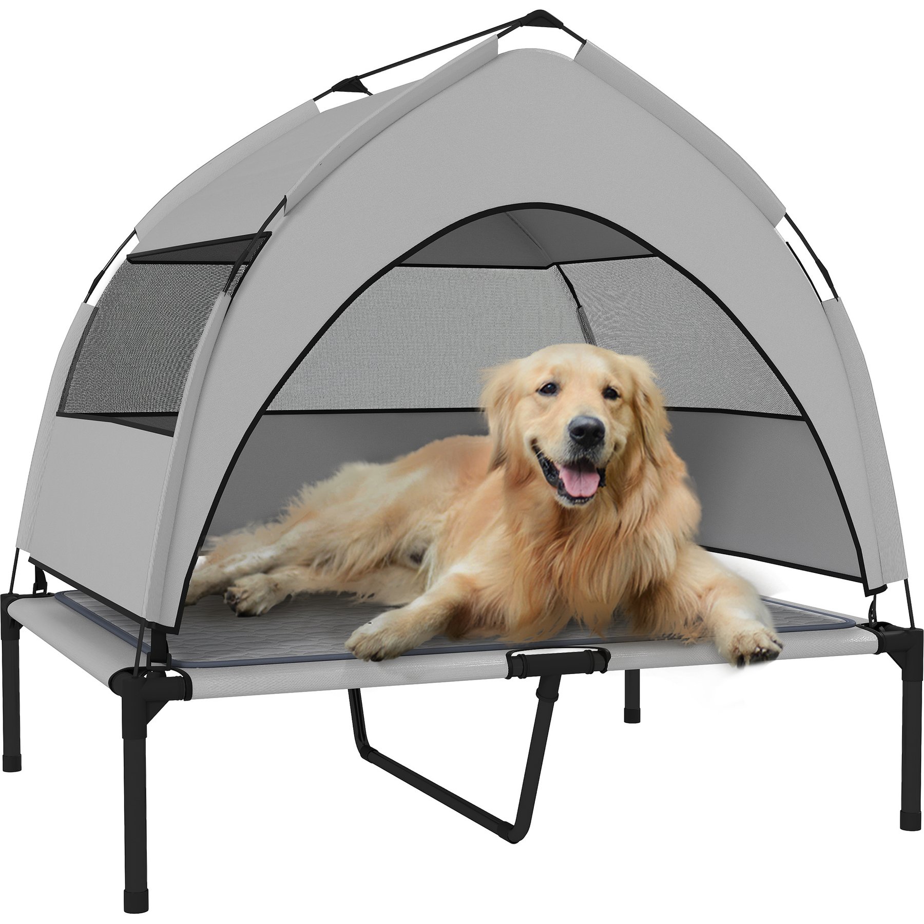 PawHut Elevated Dog Bed with Removable Canopy, Gray