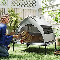 PawHut Elevated Dog Bed with Removable Canopy, Gray slide 2 of 9
