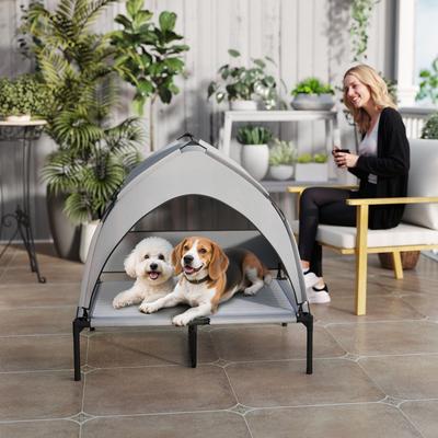 Show full view: PawHut Elevated Dog Bed with Removable Canopy, Gray slide 9 of 9