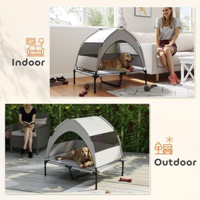 Show full view: PawHut Elevated Dog Bed with Removable Canopy, Gray slide 8 of 9