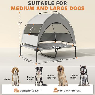 Show full view: PawHut Elevated Dog Bed with Removable Canopy, Gray slide 3 of 9