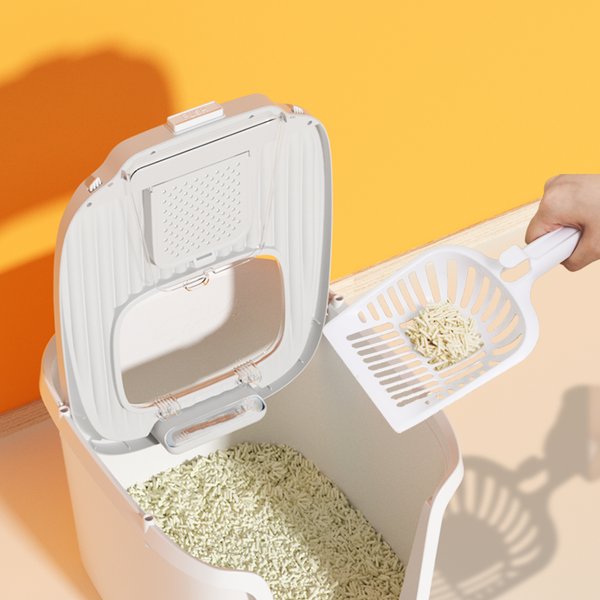 HANAMYA Seamless Molded Jumbo Cat Litter Box with Scoop