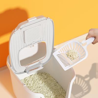 Show full view: HANAMYA Seamless Molded Top & Front Entry Cat Litter Box with Scoop, White/Gray slide 3 of 8