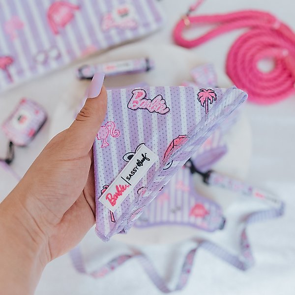 Show full view: Sassy Woof BARBIE Closet Goals Dog Bandana, Purple, Small slide 5 of 7