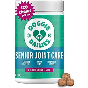 Doggie Dailies Advanced Smoked Duck Flavored Soft Chew Hip & Joint Supplement for Senior Dogs, 120 count
