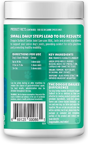 Show full view: Doggie Dailies Advanced Smoked Duck Flavored Soft Chew Hip & Joint Supplement for Senior Dogs, 120 count slide 3 of 10