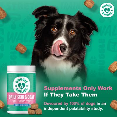 Show full view: Doggie Dailies Salmon Flavored Skin & Coat Dog Supplements, 225 count slide 5 of 11