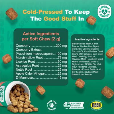 Show full view: Doggie Dailies Chicken Flavored Cranberry Urinary Support Dog Supplement, 225 count slide 7 of 11