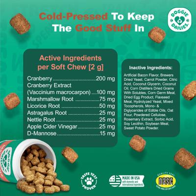 Show full view: Doggie Dailies Bacon Flavored Cranberry Urinary Support Dog Supplement, 225 count slide 7 of 11