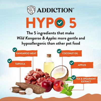 Show full view: Addiction Grain-Free Wild Kangaroo & Apples Limited Ingredient Allergy-Friendly Dry Dog Food, 4-lb bag slide 4 of 11