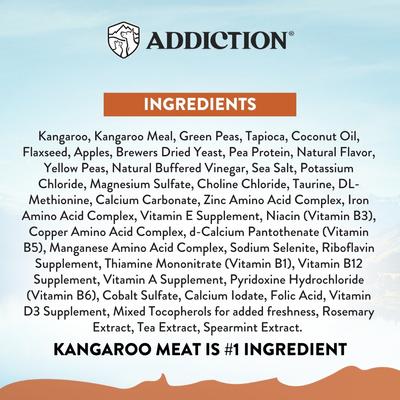 Show full view: Addiction Grain-Free Wild Kangaroo & Apples Limited Ingredient Allergy-Friendly Dry Dog Food, 4-lb bag slide 9 of 11